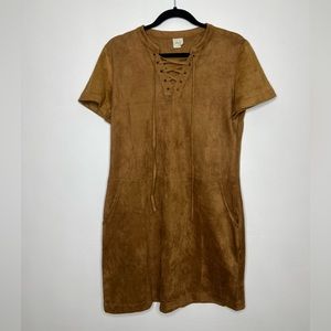 Suede camel tan brown dress